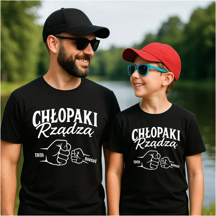 Zestaw 2 koszulek „Chłopaki Rządzą” – Tata i Syn z Imionami